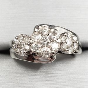 10k Solid White Gold Genuine Round Diamond Triple Flower Ring